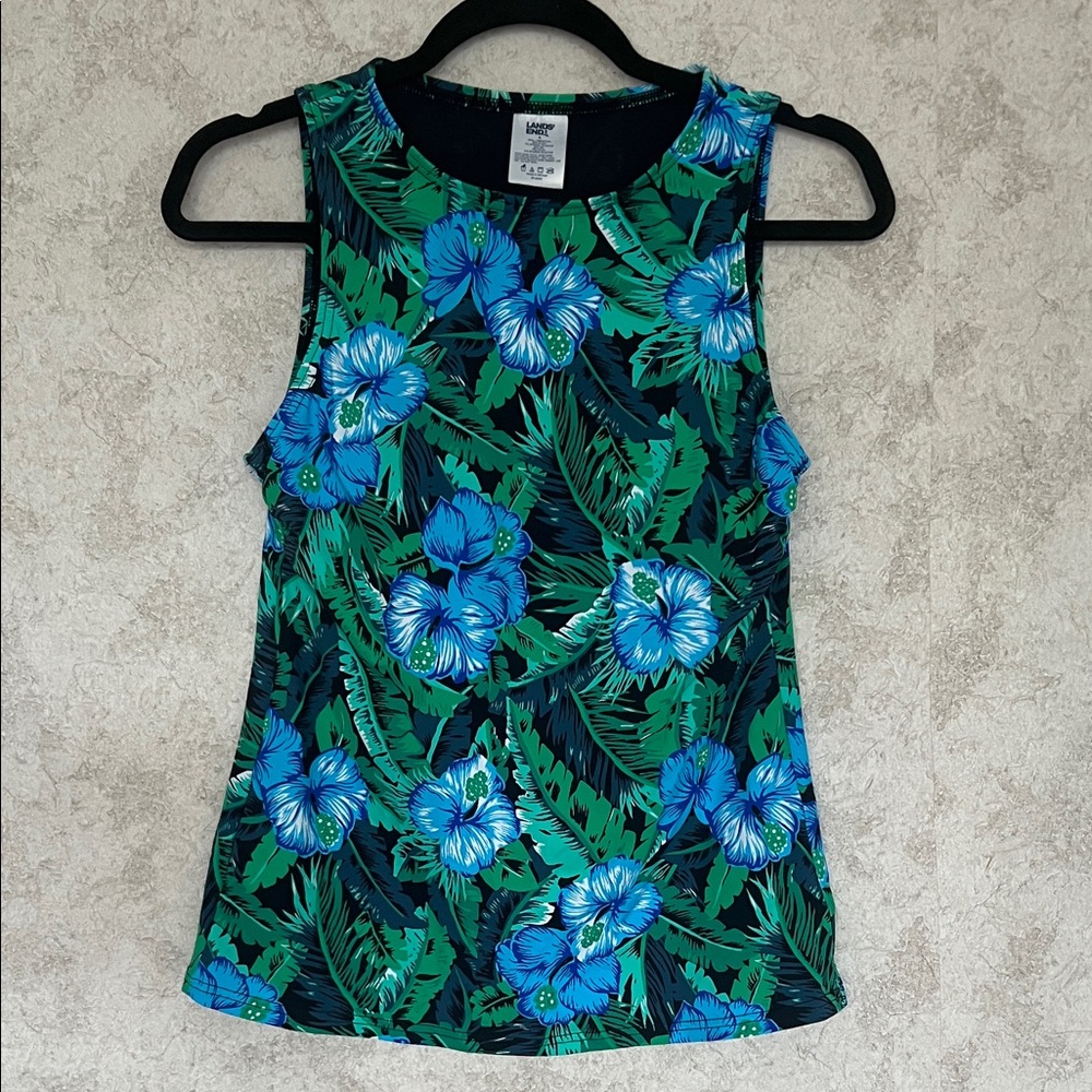 Lands' End Blue and Green Floral Tankini Size 4‎